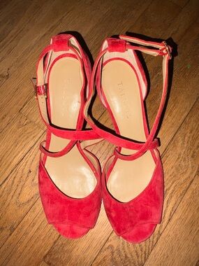 Talbots Red Suede Strappy Peep-Toe Heels